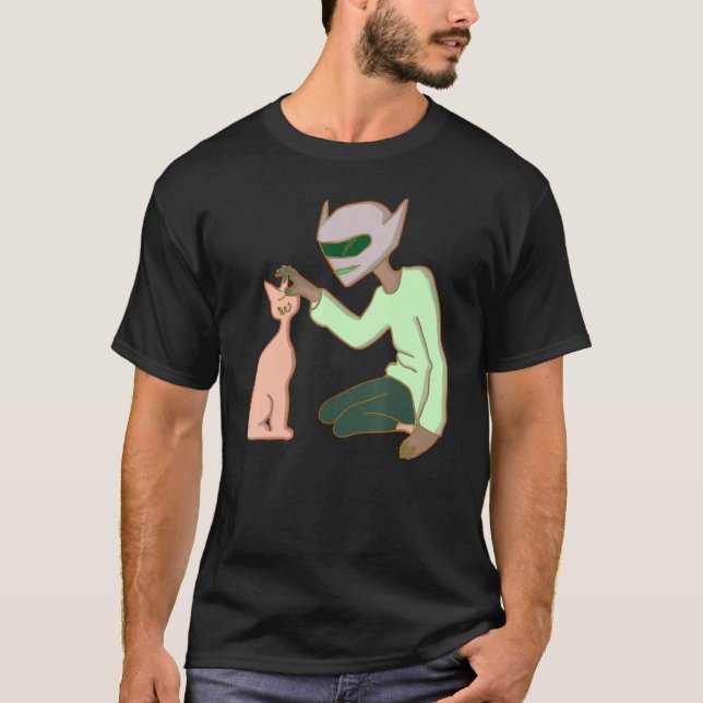 An Alien Petting A Cat Cute Cat Mom Dad Pet  Desig T-Shirt (Front)