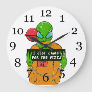 An alien who loves pizza large clock