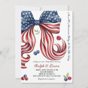An All American Baby Bow Flag Baby Shower Invitation