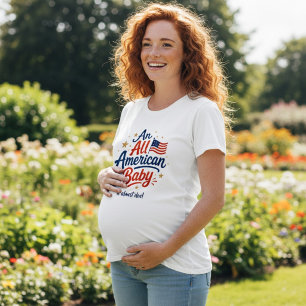 An All American Baby is Almost Due Text Graphic T-Shirt