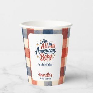 An All American Baby Shower Buffalo Plaid Red Blue Paper Cups