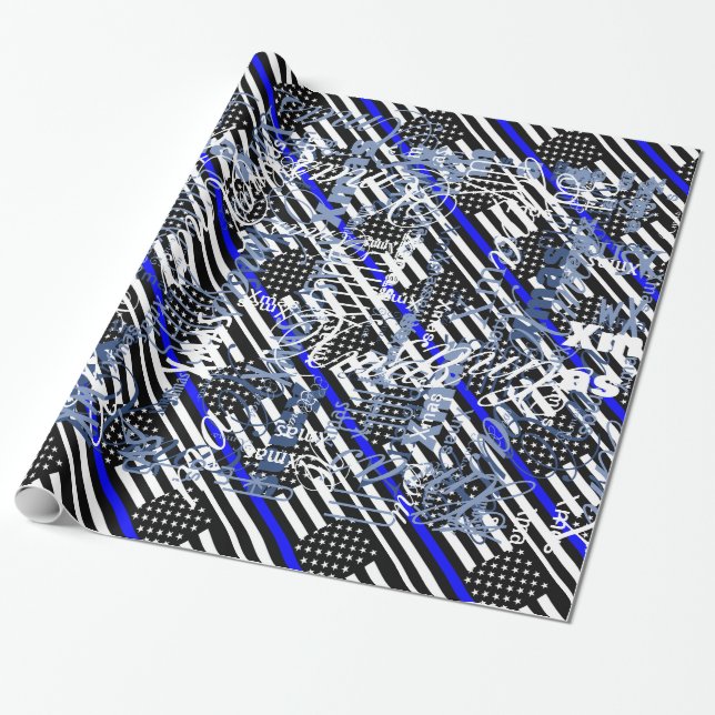 An American Thin Blue Line Display Wrapping Paper (Unrolled)