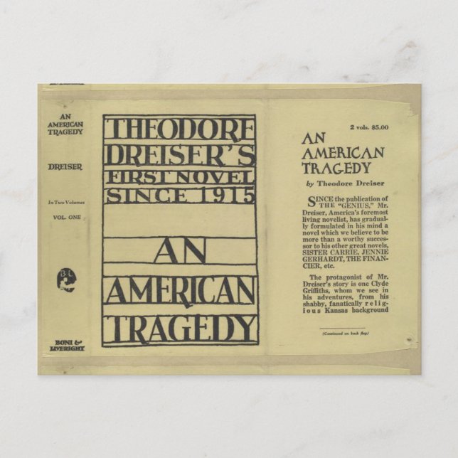 An American Tragedy (1926) dustjacket Postcard (Front)