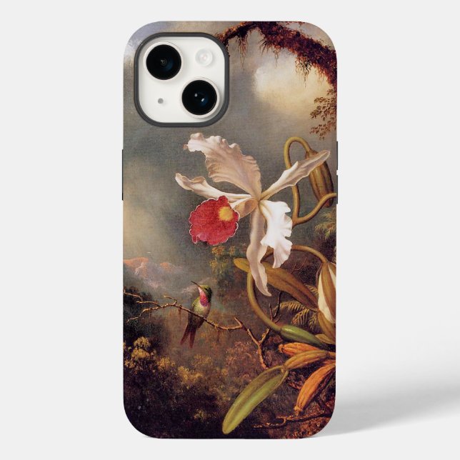 An Amethyst Hummingbird with a White Orchid Case-Mate iPhone Case (Back)