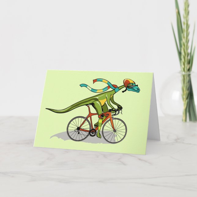 An Anabisetia Dinosaur Riding A Bicycle. Card (Front)