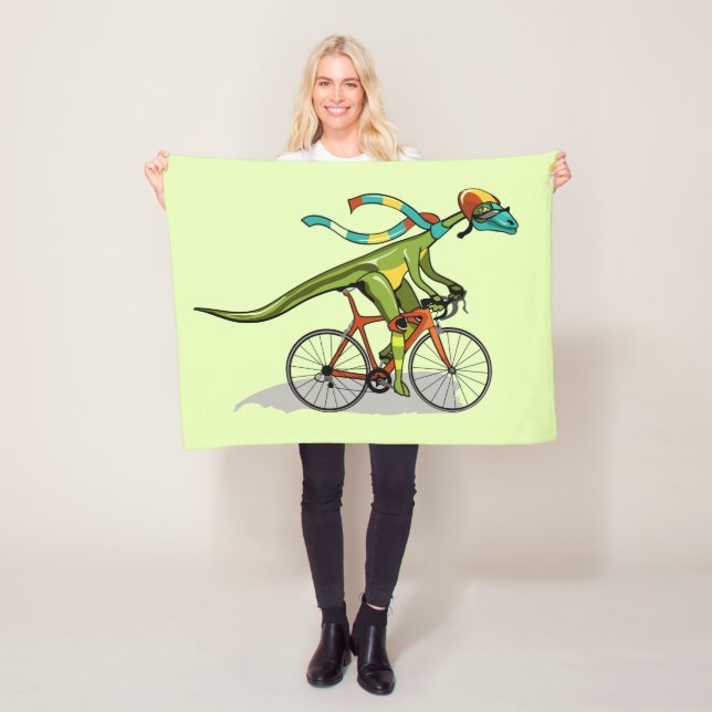 An Anabisetia Dinosaur Riding A Bicycle. Fleece Blanket (In Situ)