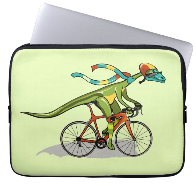 An Anabisetia Dinosaur Riding A Bicycle. Laptop Sleeve (Front)