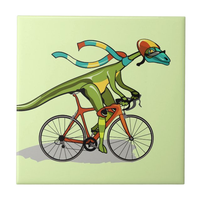 An Anabisetia Dinosaur Riding A Bicycle. Tile (Front)