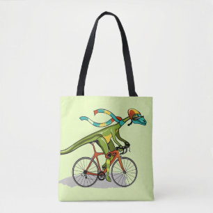 An Anabisetia Dinosaur Riding A Bicycle. Tote Bag
