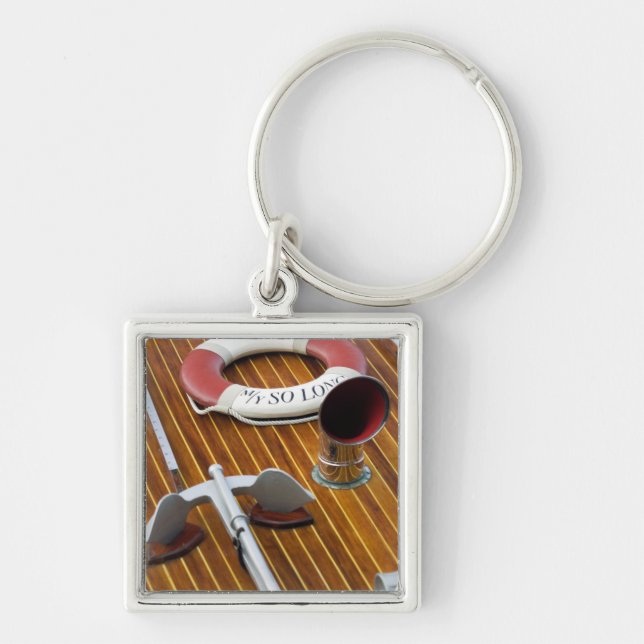 An Anchor And A Life-Buoy On A Wooden Boat Key Ring (Front)