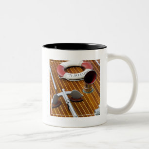 An Anchor And A Life-Buoy On A Wooden Boat Two-Tone Coffee Mug