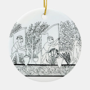 An ancient Egyptian garden (engraving) (b/w photo) Ceramic Tree Decoration