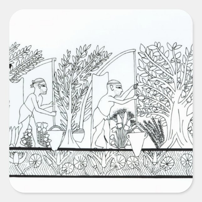 An ancient Egyptian garden (engraving) (b/w photo) Square Sticker (Front)