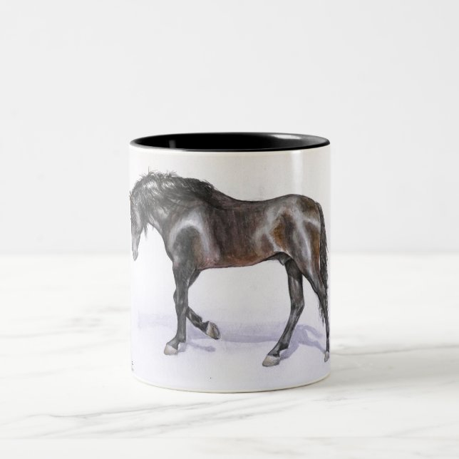 An andalusian HORSE walking, handpainted stallion Two-Tone Coffee Mug (Center)