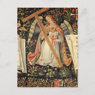An angel carrying the cross postcard