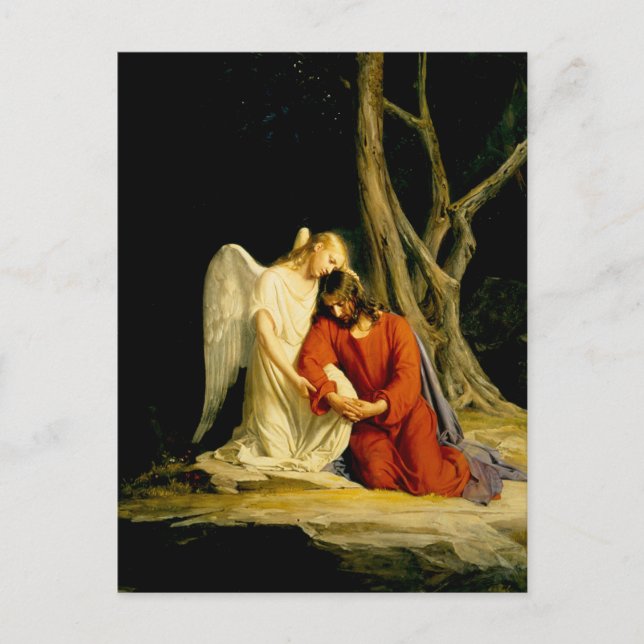 An Angel Comforting Jesus by Carl Bloch Postcard (Front)