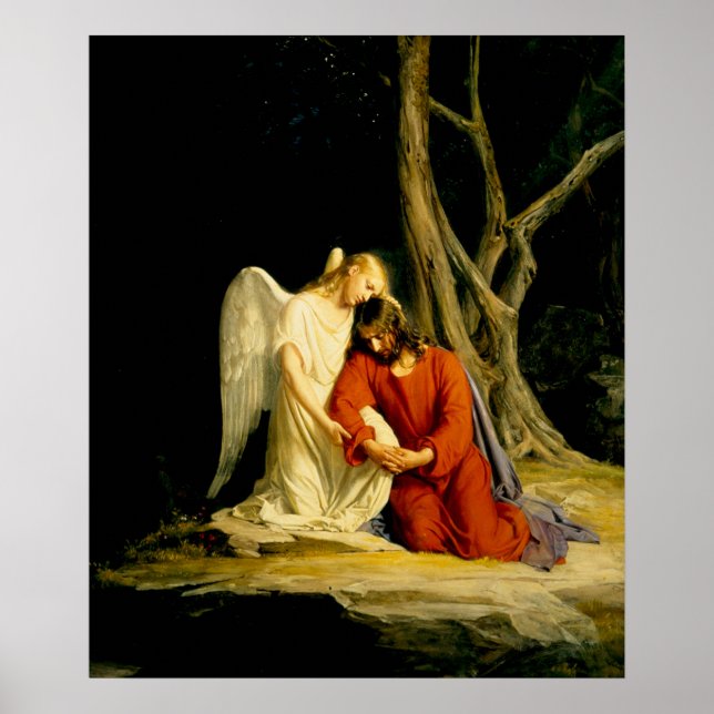 An Angel Comforting Jesus by Carl Bloch Poster (Front)