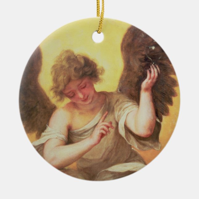 An Angel holding a Glass Flask Ceramic Tree Decoration (Front)