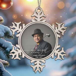 An Angel In Heaven Black and White Memorial Photo Snowflake Pewter Christmas Ornament