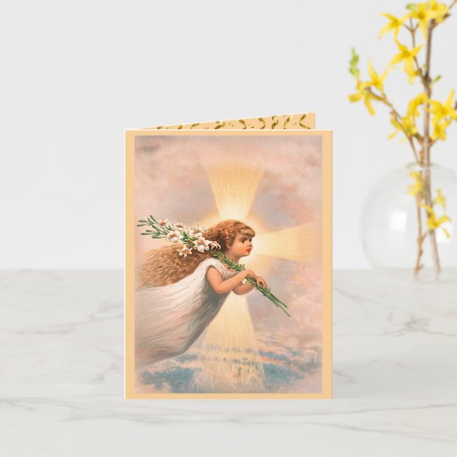An angel in the sky holding lilies on her shoulder card (Yellow Flower)