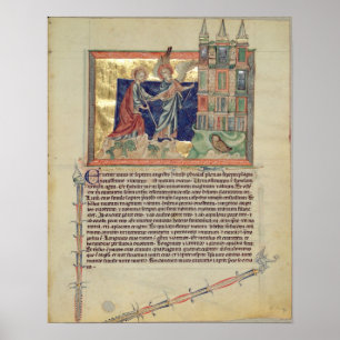 An angel showing the New Jerusalem Poster