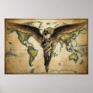An Angel Watching Each Country on Earth on a Wall Poster