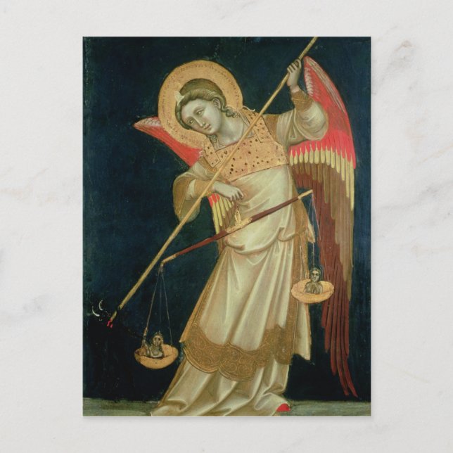 An Angel Weighing a Soul, c.1348-55 Postcard (Front)