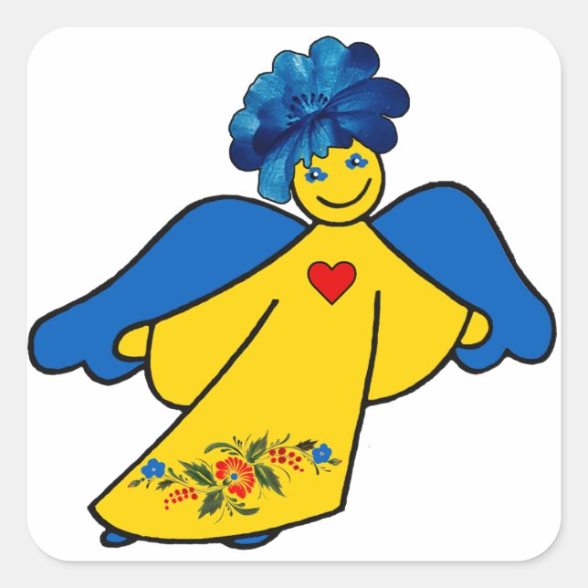 An angel with an open heart square sticker (Front)