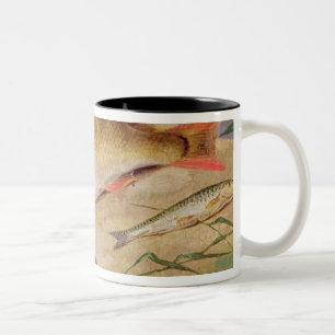 An Angler's Catch of Coarse Fish (oil on panel) Two-Tone Coffee Mug