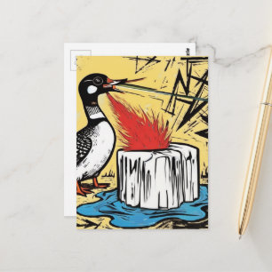 An Angry Minnesota Loon Melting Ice with Fire Postcard