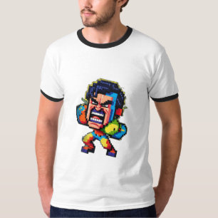 An angry pixelated character with retro gaming  T-Shirt
