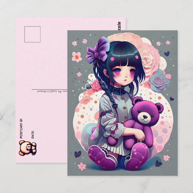 An Anime Girl with a Teddy Bear, Postcrossing Postcard (Front/Back)