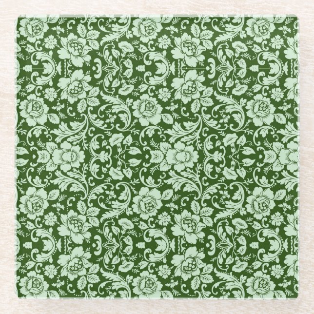 An antique floral damask glass coaster (Front)