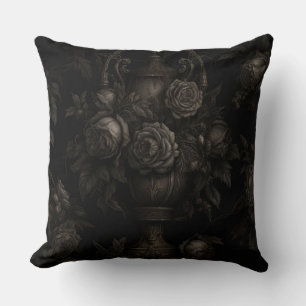 An Antique Urn is surrounded by Roses Cushion