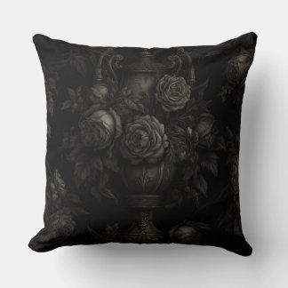 An Antique Urn is surrounded by Roses Cushion