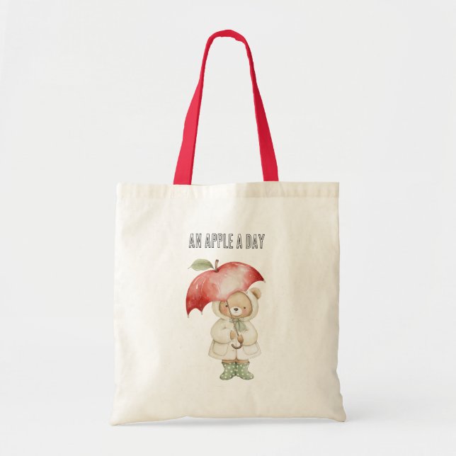 An Apple A Day Bear Umbrella Tote Bag (Front)