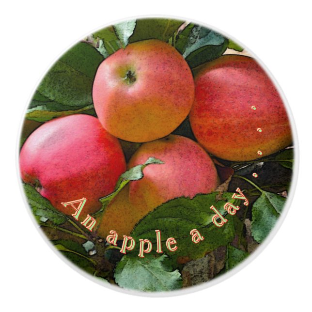 "AN APPLE A DAY"./CLUSTER OF APPLES CERAMIC KNOB (Front)