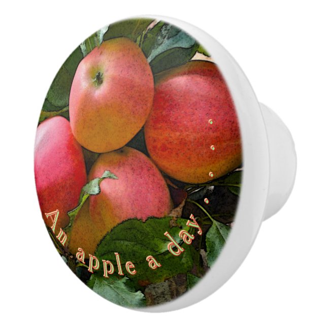 "AN APPLE A DAY"./CLUSTER OF APPLES CERAMIC KNOB (Right)