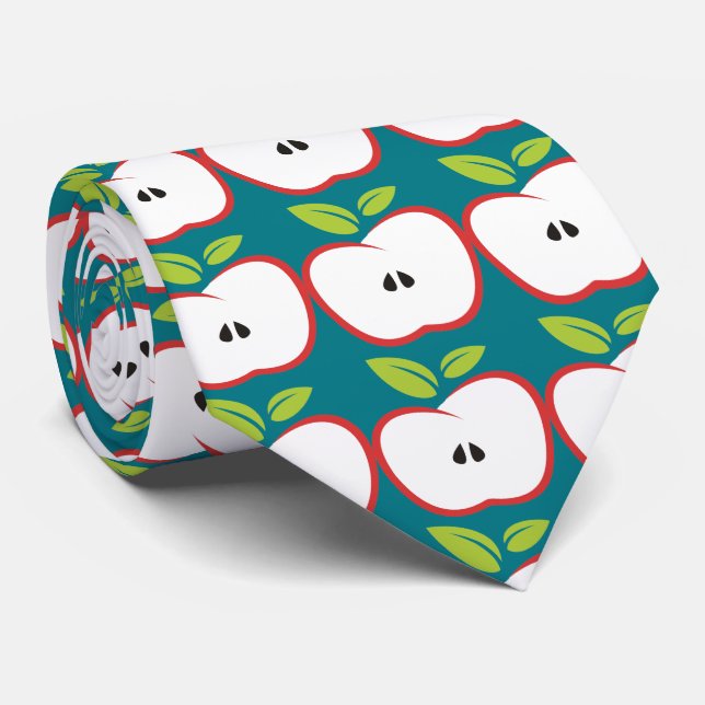 An apple with a red outline and green leaves tie (Rolled)