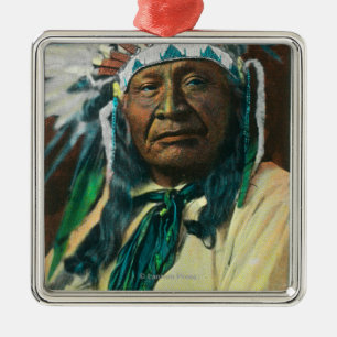 An Arapahoe Indian Chief PortraitColorado Metal Tree Decoration