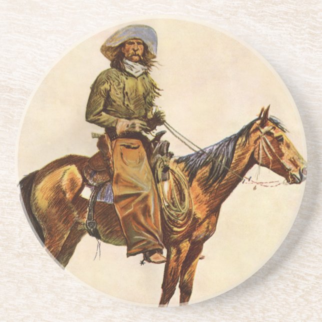 An Arizona Cowboy by Remington, Vintage Western Coaster (Front)