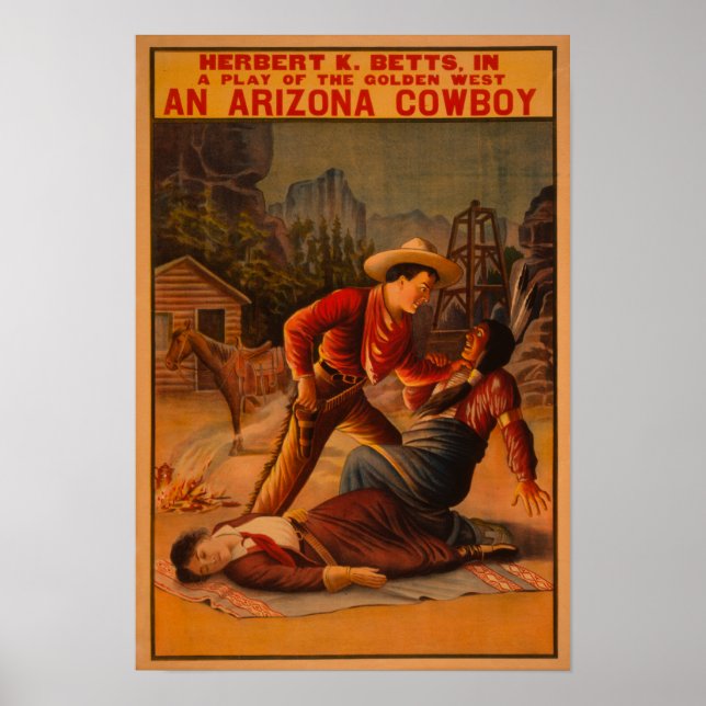 An Arizona Cowboy - Cowboy and Indian Fight Poster (Front)