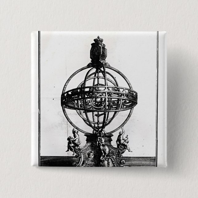 An Armillary Sphere of the Copernican System 15 Cm Square Badge (Front)