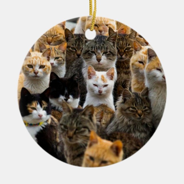 An Army of Cats, Aoshima Island, Japan Ceramic Tree Decoration (Front)