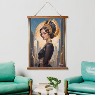 An Art Deco Beauty By A Golden Disc by Xzendor7 Hanging Tapestry