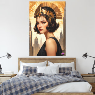 An Art Deco Damsel AI Concept Art by Xzendor7 Canvas Print