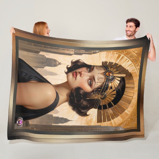 An Art Deco Damsel AI Concept Art by Xzendor7 Fleece Blanket (In Situ)