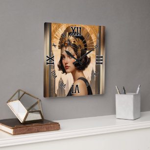 An Art Deco Damsel AI Concept Art by Xzendor7 Square Wall Clock