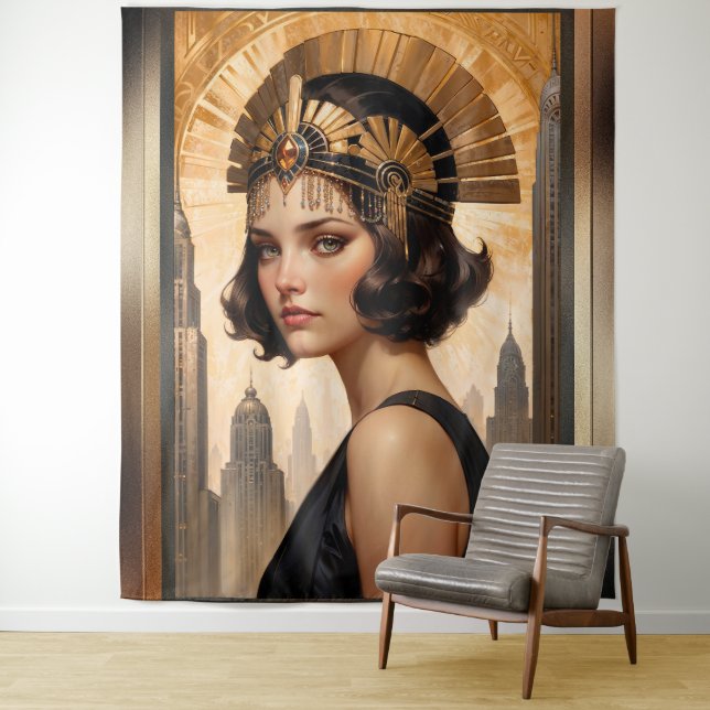 An Art Deco Damsel AI Concept Art by Xzendor7 Tapestry (In Situ)