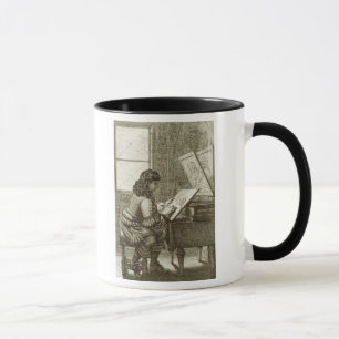 An artist copying onto an engraving plate, printed mug